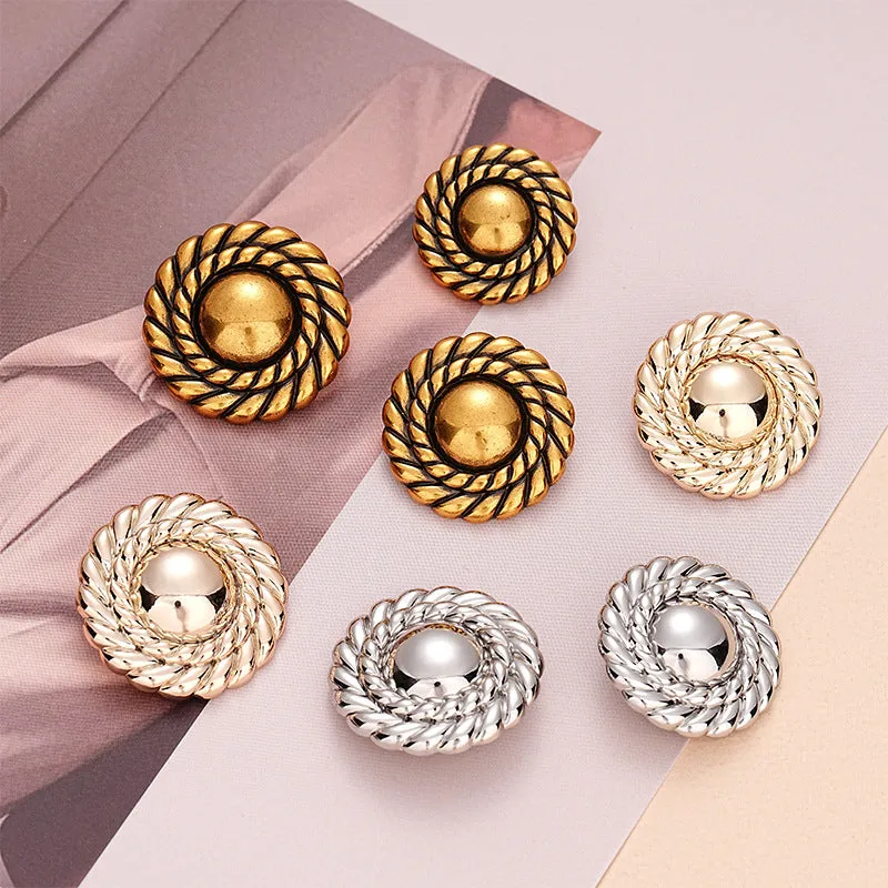Retro Gold Simple Round Metal Button with Handle 6pcs