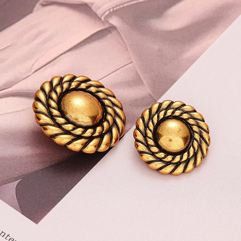 Retro Gold Simple Round Metal Button with Handle 6pcs