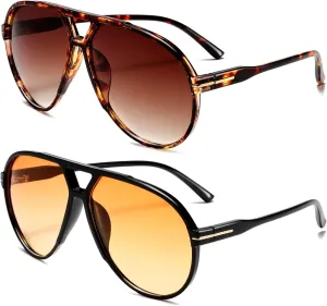 Retro Oversized Aviator Sunglasses for Women Men Trendy 70s Big Round Aviator Sun Glasses Vintage Shades