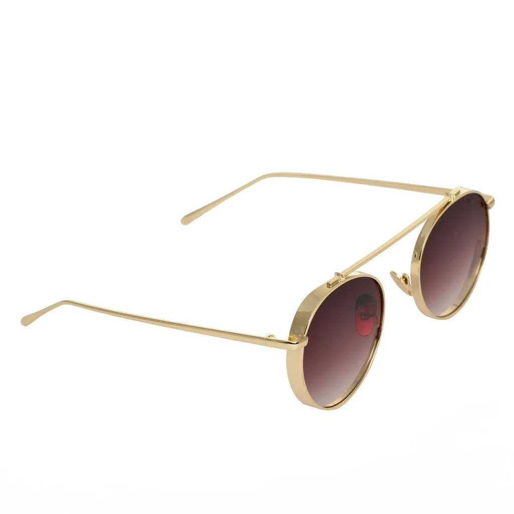Retro Round Gold Brown Gradient Sunglasses For Men And Women-Unique and Classy