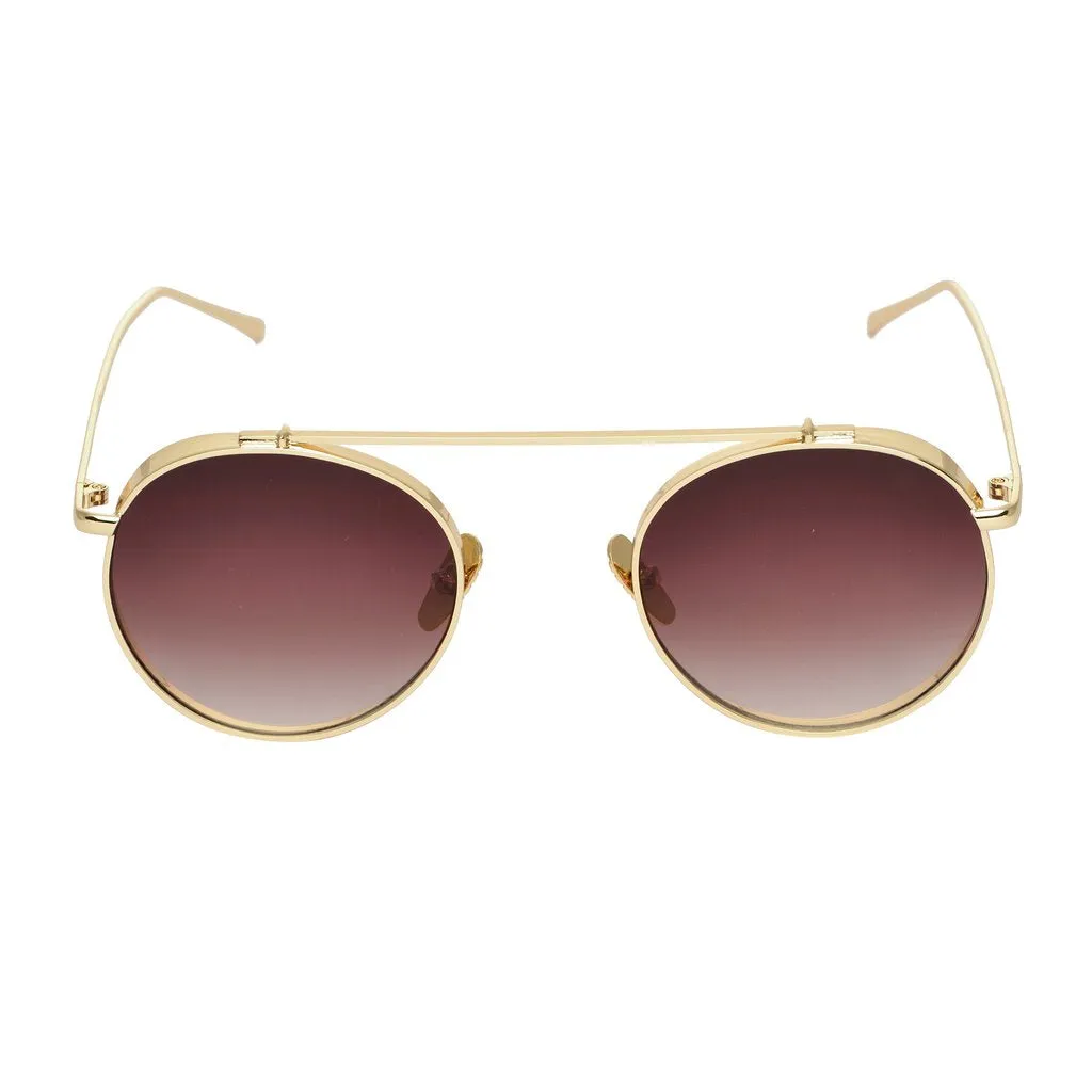 Retro Round Gold Brown Gradient Sunglasses For Men And Women-Unique and Classy