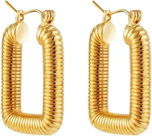 Retro Round Tube Square Textured Earrings Non Tarnish Striped Aesthetic Ear Hoops Trending Designer Jewelry Gifts