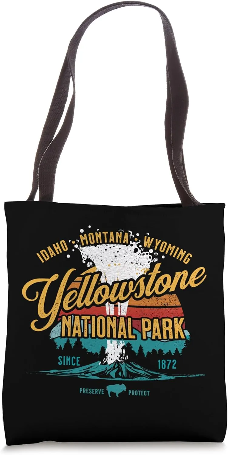 Retro Sun Yellowstone National Park Geyser Vacation Souvenir Tote Bag