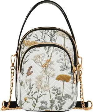 Retro Wildflower Herbs Floral Crossbody Purse for Women Travel Handbag Small Shoulder Bag