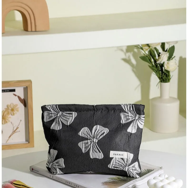 Retro Yarn-dyed Bow Skin Care Sundries Handbags