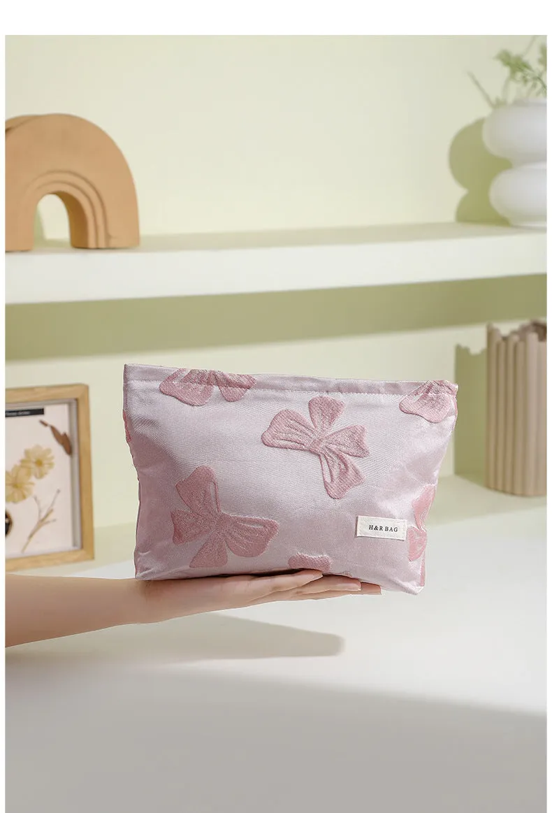 Retro Yarn-dyed Bow Skin Care Sundries Handbags