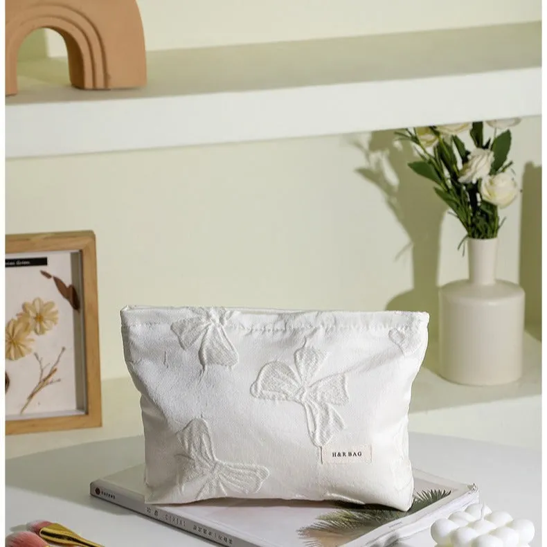 Retro Yarn-dyed Bow Skin Care Sundries Handbags