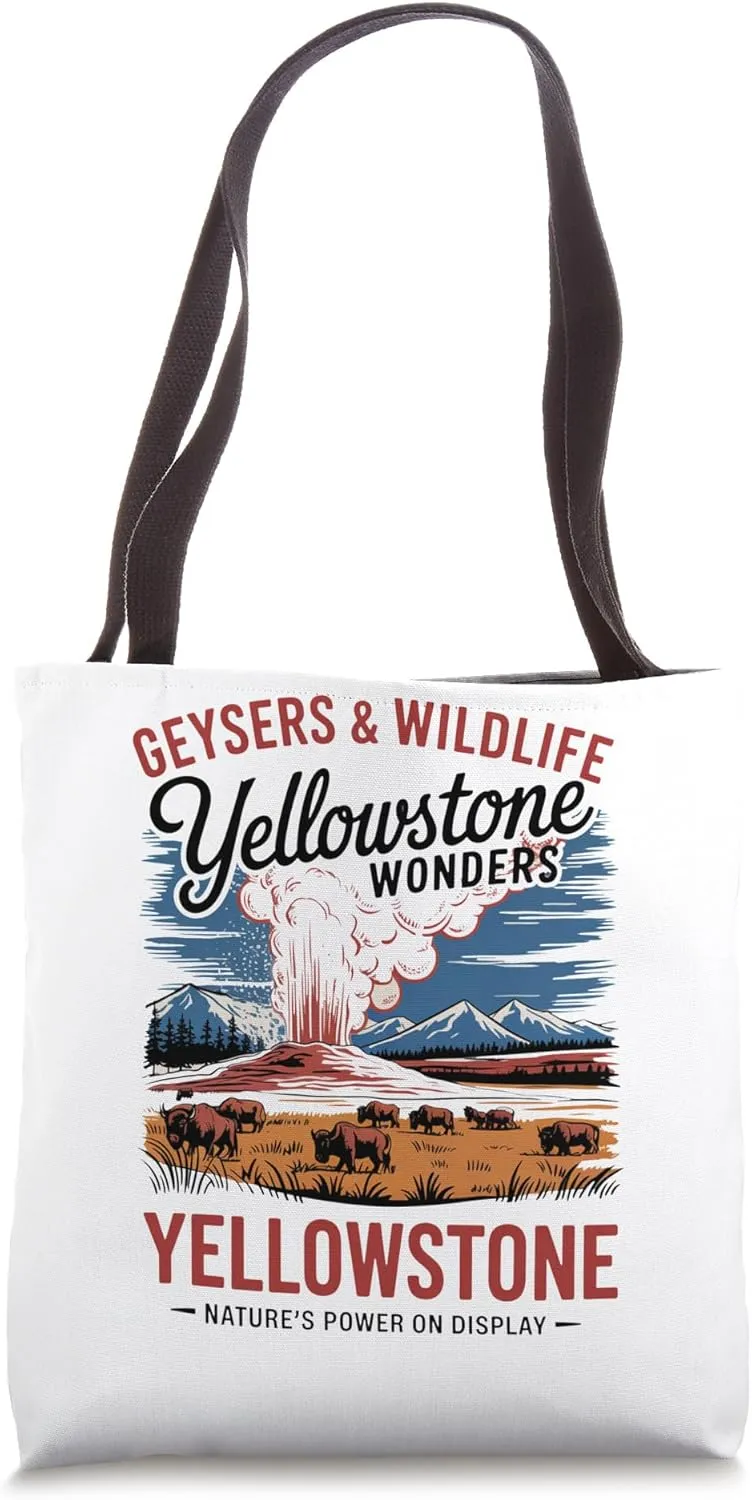 Retro Yellowstone National Park - Vintage Geysers & Wildlife Tote Bag