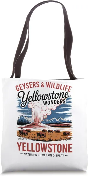 Retro Yellowstone National Park - Vintage Geysers & Wildlife Tote Bag
