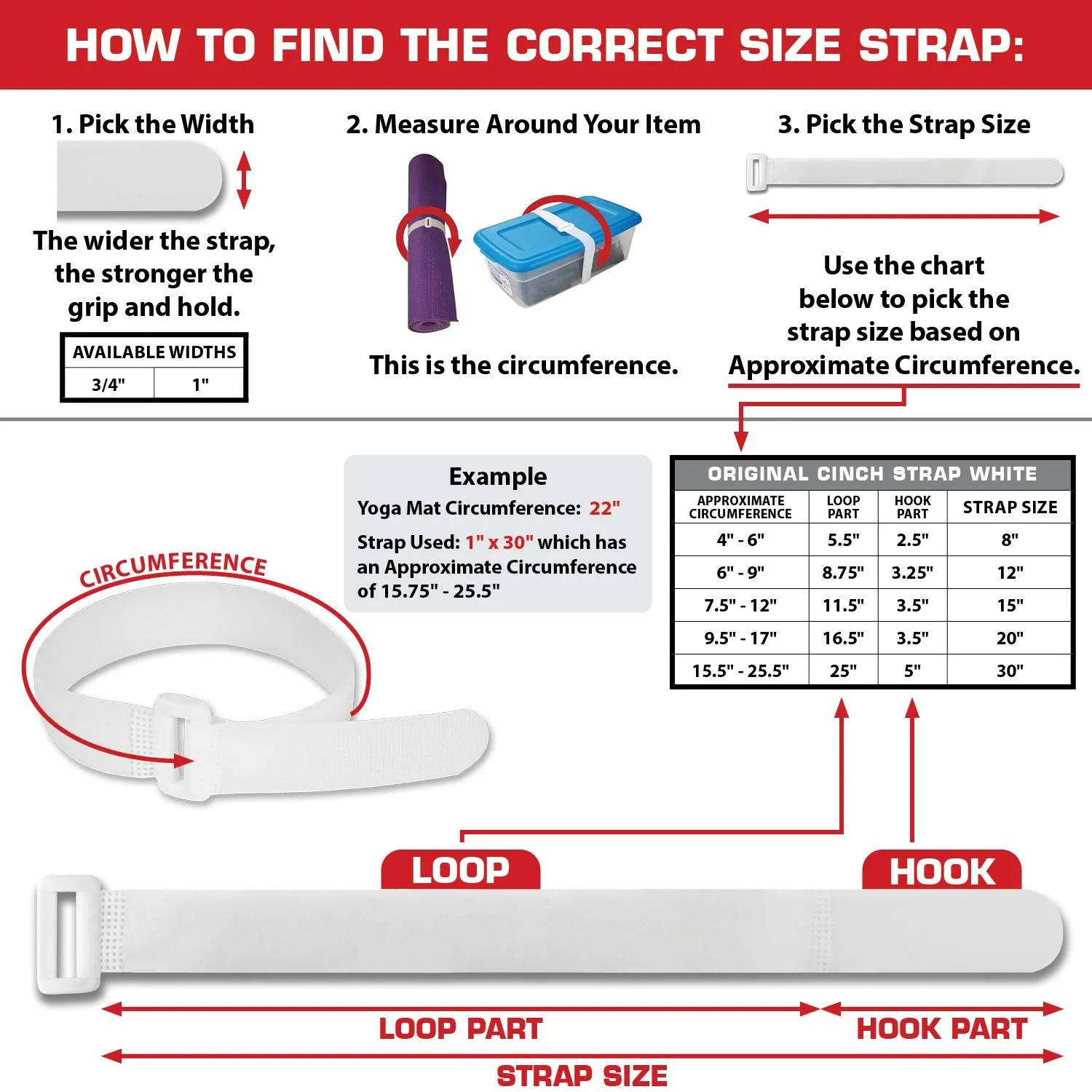 Reusable Cinch Straps 1" x 30" - 10 Pack, Multipurpose Quality Hook and Loop Securing Straps (White) - Plus 2 Free Bonus Reusable Cable Ties