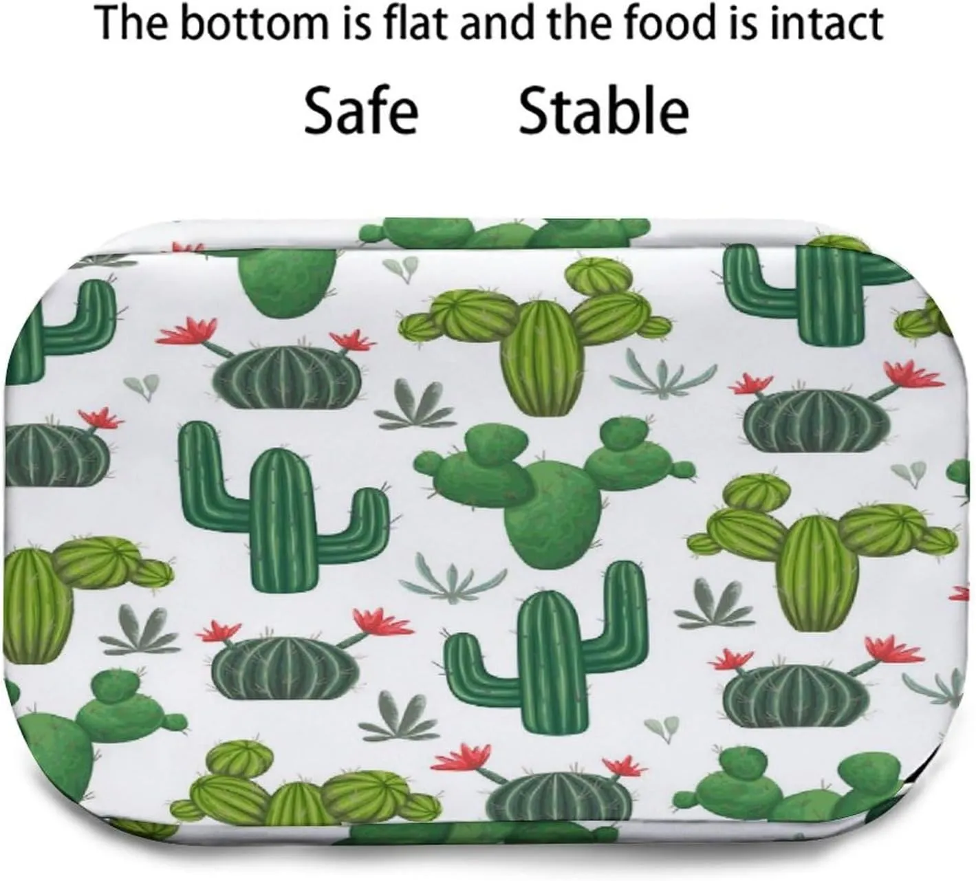 Reusable Cooler Insulated Lunch Bag, Removable Strap Tote Handbag Thermal Reusable Box with Two Mesh Pockets 10x9x6.5 in Print Seamless Green Cacti, Succulents and Floral Flowers on White