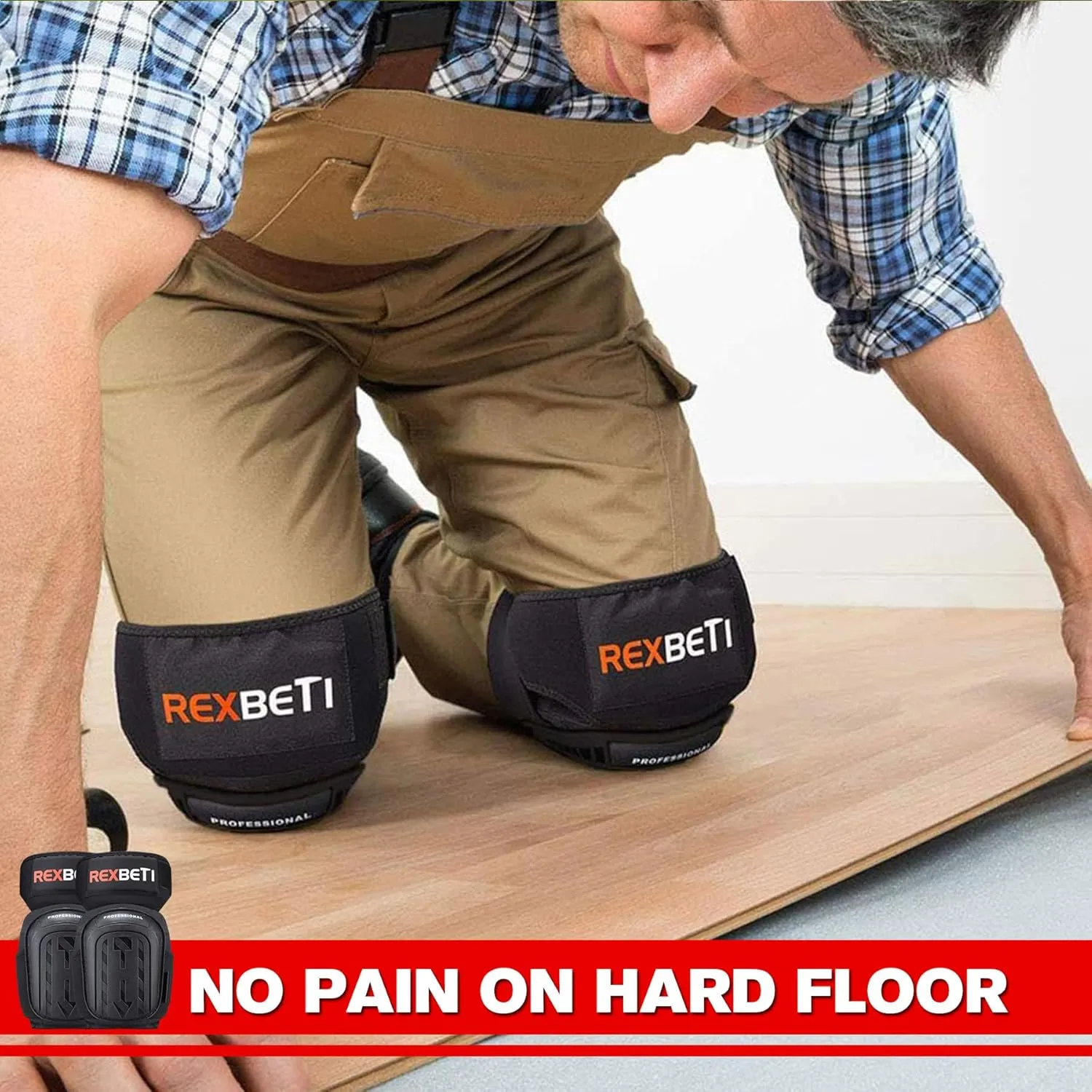 REXBETI Knee Pads for Work, Construction Knee Pads for Men, Heavy Duty Comfortable Anti-slip Foam Gel Knee Pads for Gardening Flooring and Cleaning, Strong Stretchable Straps, Black