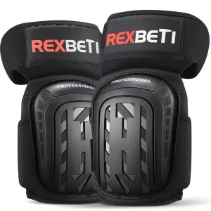 REXBETI Knee Pads for Work, Construction Knee Pads for Men, Heavy Duty Comfortable Anti-slip Foam Gel Knee Pads for Gardening Flooring and Cleaning, Strong Stretchable Straps, Black