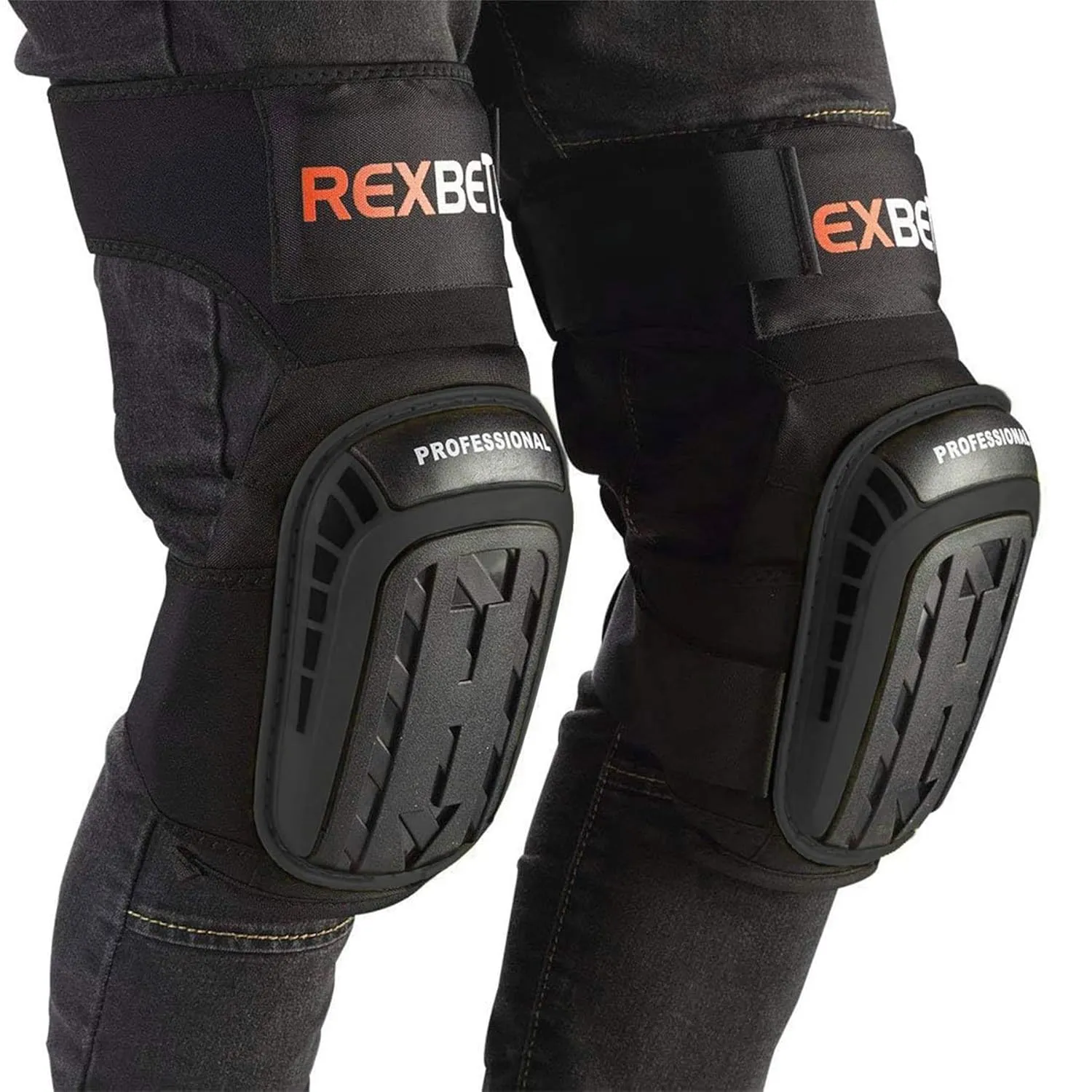 REXBETI Knee Pads for Work, Construction Knee Pads for Men, Heavy Duty Comfortable Anti-slip Foam Gel Knee Pads for Gardening Flooring and Cleaning, Strong Stretchable Straps, Black