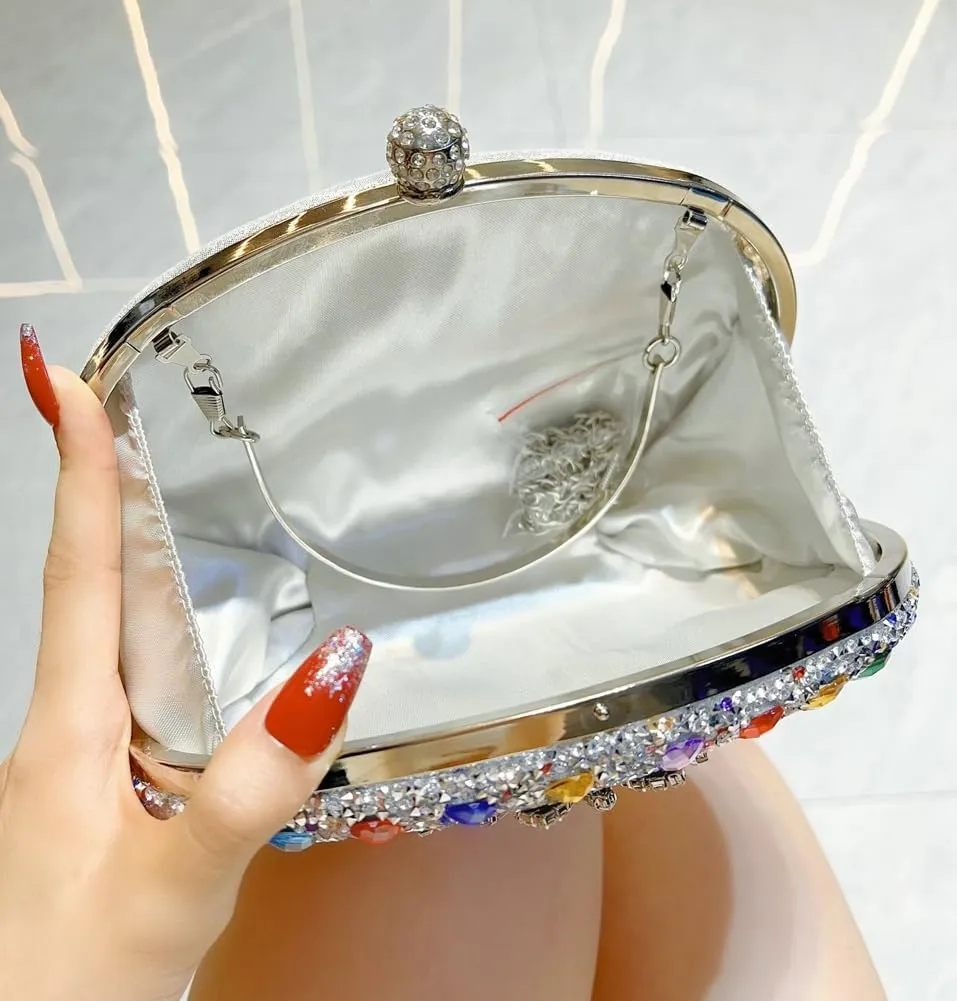 Rhinestone Clutch Purses for Women Sparkly Evening Bags Luxury Crystal Round Pearl Clasp Handbag Diamond Handbags 2025