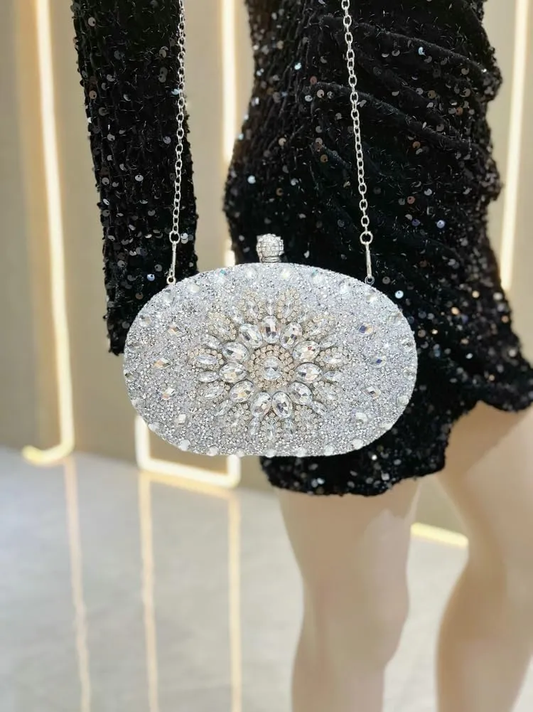 Rhinestone Clutch Purses for Women Sparkly Evening Bags Luxury Crystal Round Pearl Clasp Handbag Diamond Handbags 2025
