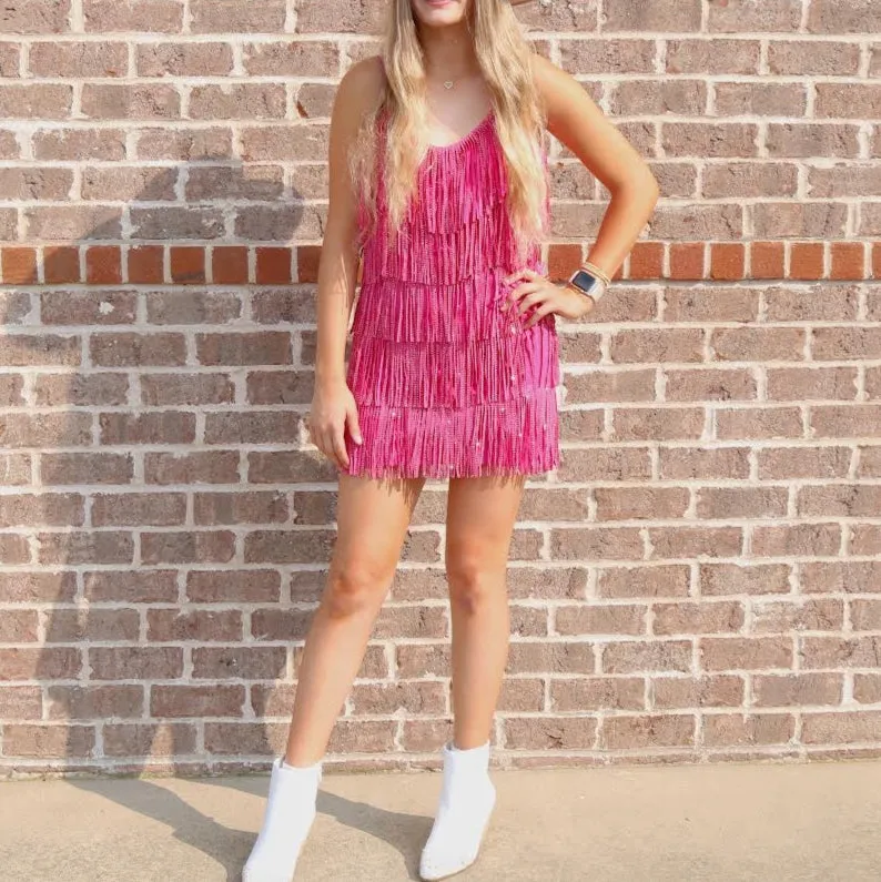 Rhinestone Fringed Layer Cha Cha Dress