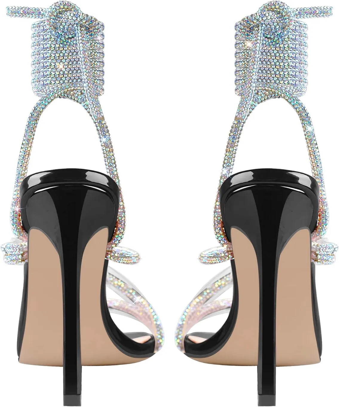 richealnini Women's Sparkly Clear Lace Up Ankle Strap High Heel Sandals