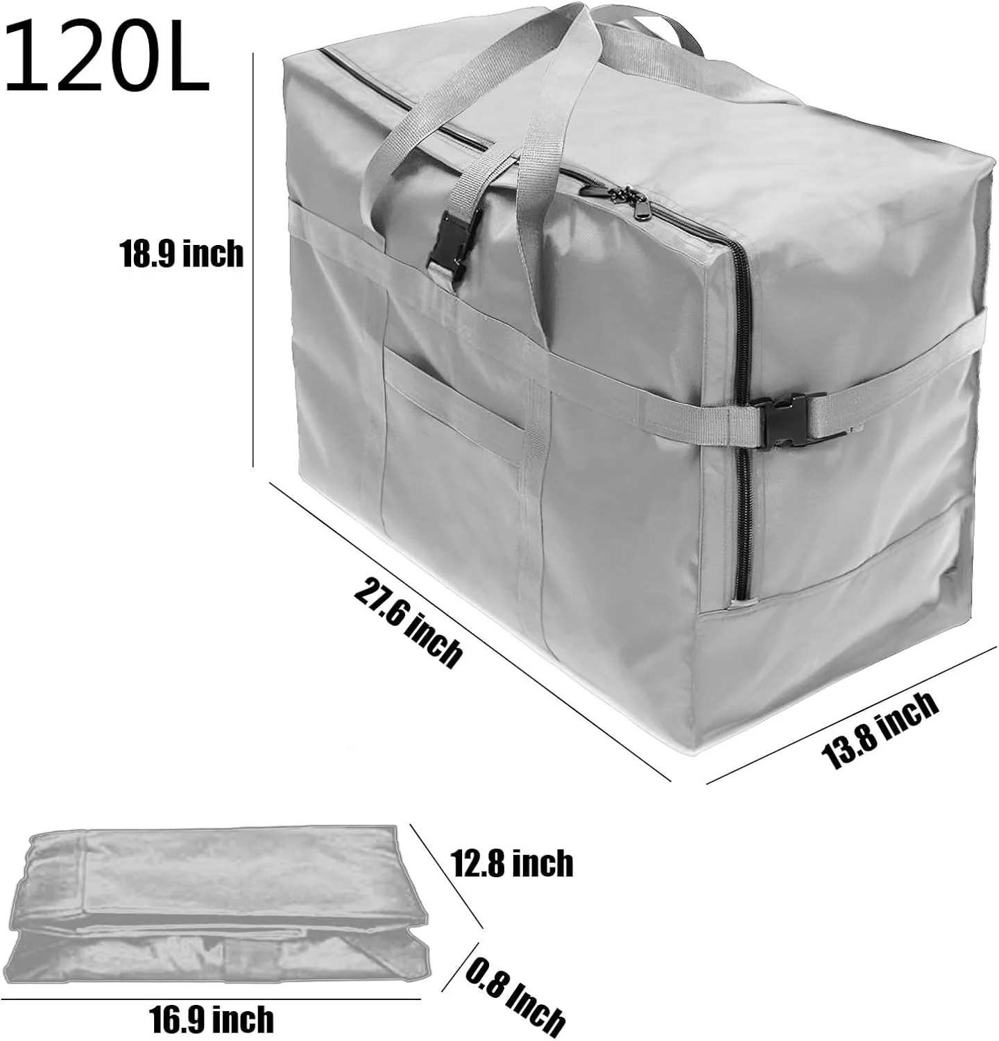 RicoRich 120L Travel Duffel Bag, Foldable Heavy Duty Overnight Bag, Larger Size Carry on Luggage Sport Duffle for Weekender/Vacation/Camping/Beach/Tent(Grey)