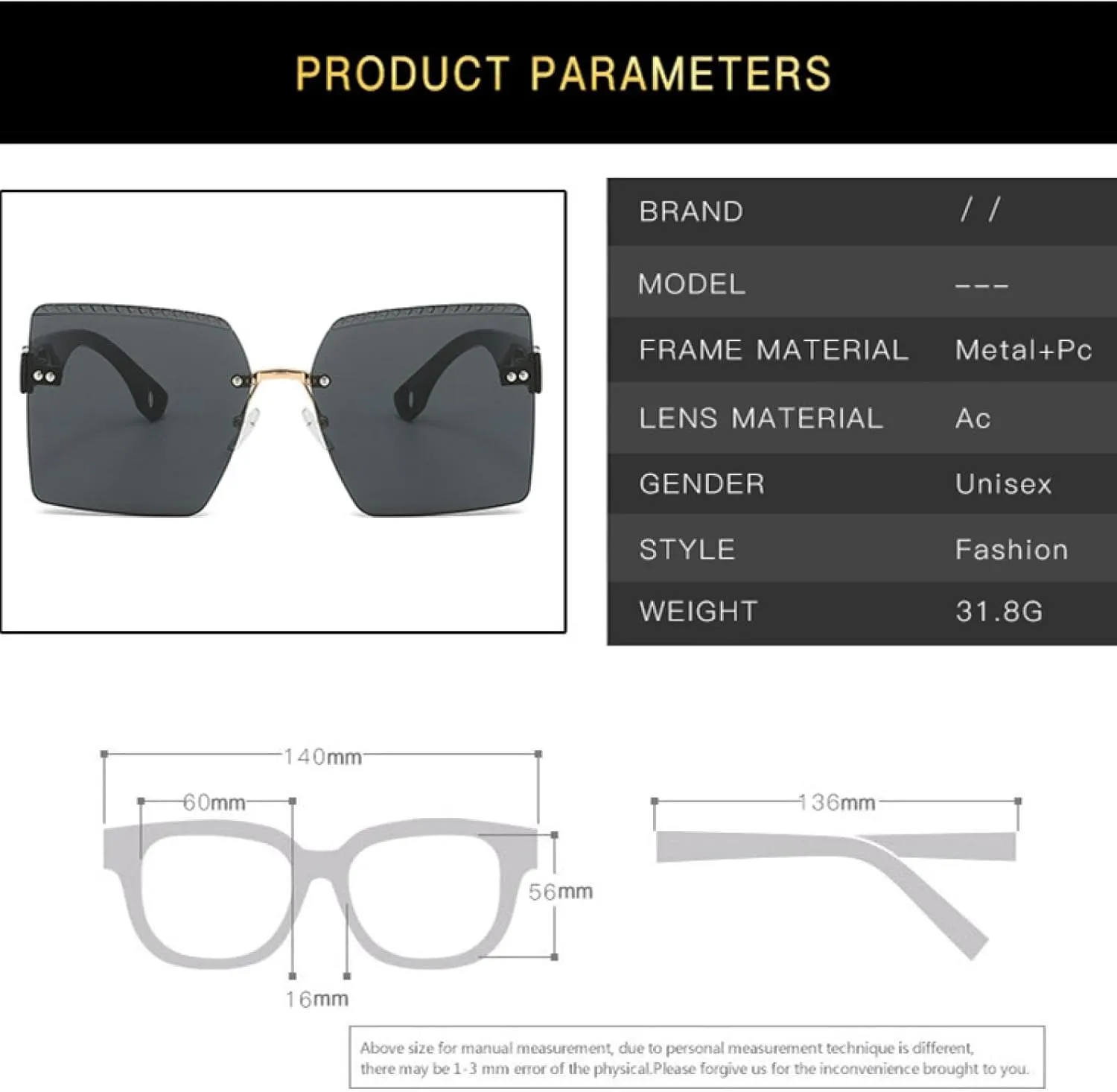 Rimless Sunglasses Women Men Luxury Outdoors Sports Summer Traveling Sun Glasses Uv400