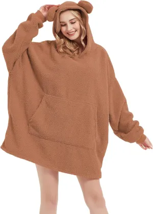 RISISSIDA Wearable Blanket for Adult Women and Men,Sherpa Hoodie with Giant Front Pocket for Indoor/Outdoor,One Size Fits All