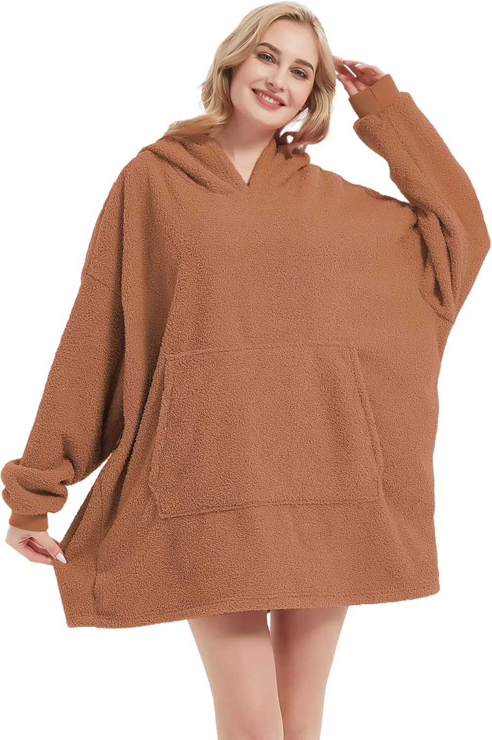 RISISSIDA Wearable Blanket for Adult Women and Men,Sherpa Hoodie with Giant Front Pocket for Indoor/Outdoor,One Size Fits All
