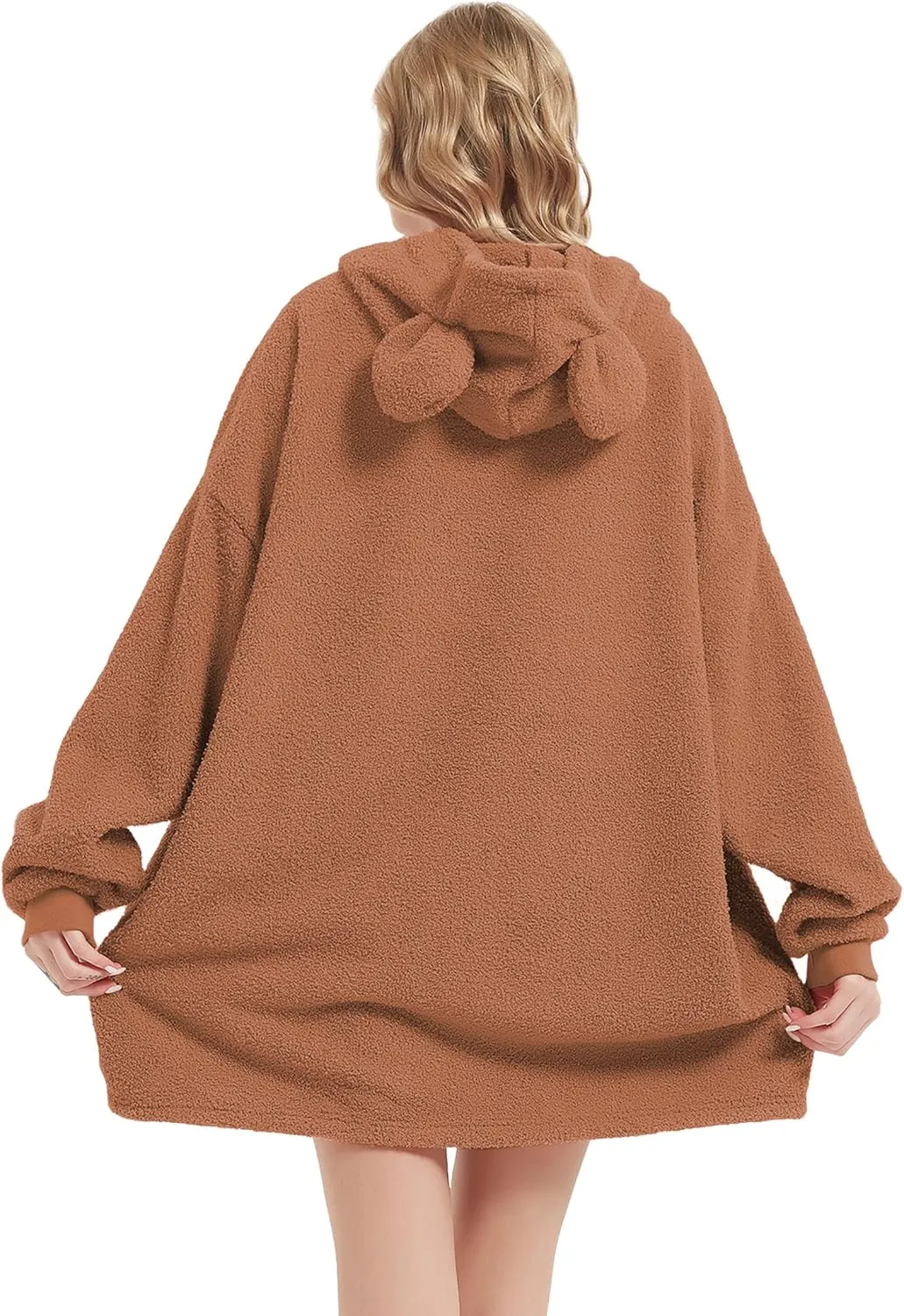 RISISSIDA Wearable Blanket for Adult Women and Men,Sherpa Hoodie with Giant Front Pocket for Indoor/Outdoor,One Size Fits All