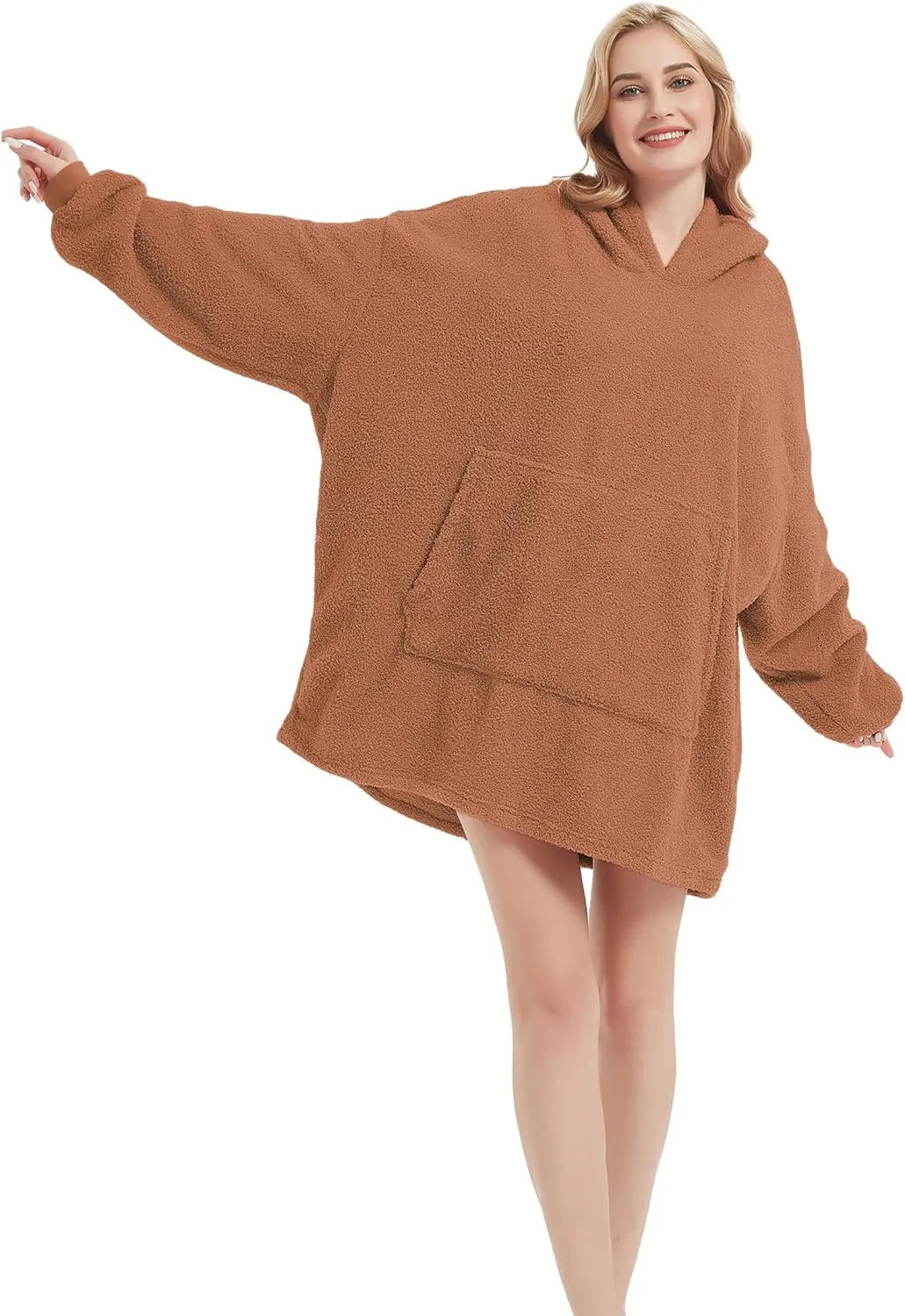 RISISSIDA Wearable Blanket for Adult Women and Men,Sherpa Hoodie with Giant Front Pocket for Indoor/Outdoor,One Size Fits All