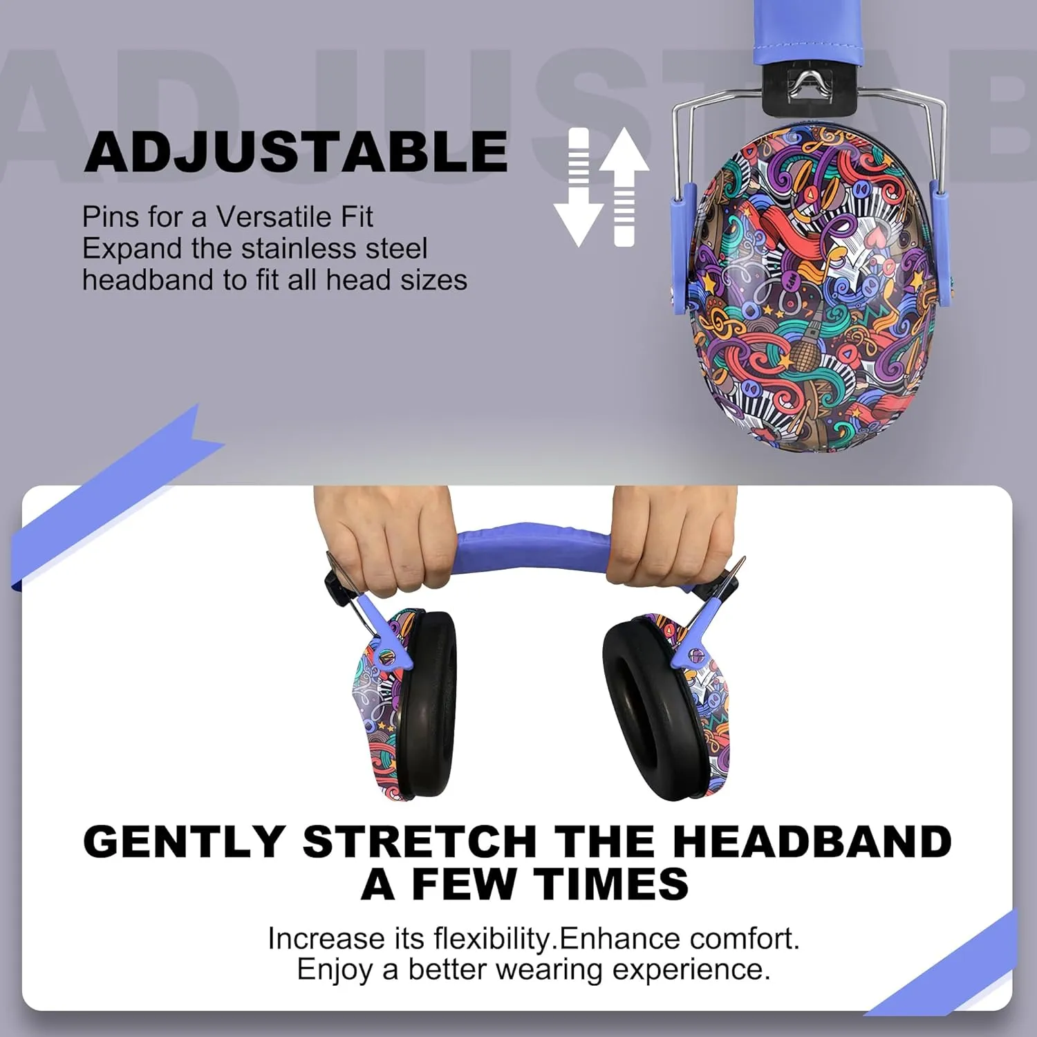 ROHEAR 032 Kids Ear Protection Safety Muffs, NRR 25dB Noise Blocking Earmuffs for Monster Trucks, Autism, Studying, Protective Ear Defenders for Toddler Children Teens - SYMBOL MUSIC