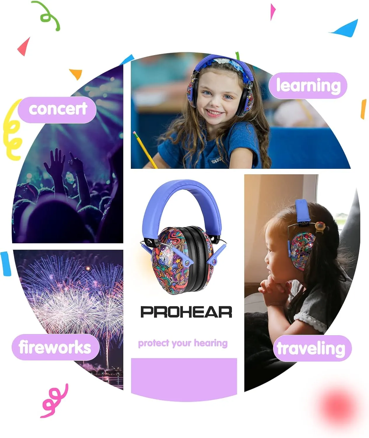 ROHEAR 032 Kids Ear Protection Safety Muffs, NRR 25dB Noise Blocking Earmuffs for Monster Trucks, Autism, Studying, Protective Ear Defenders for Toddler Children Teens - SYMBOL MUSIC