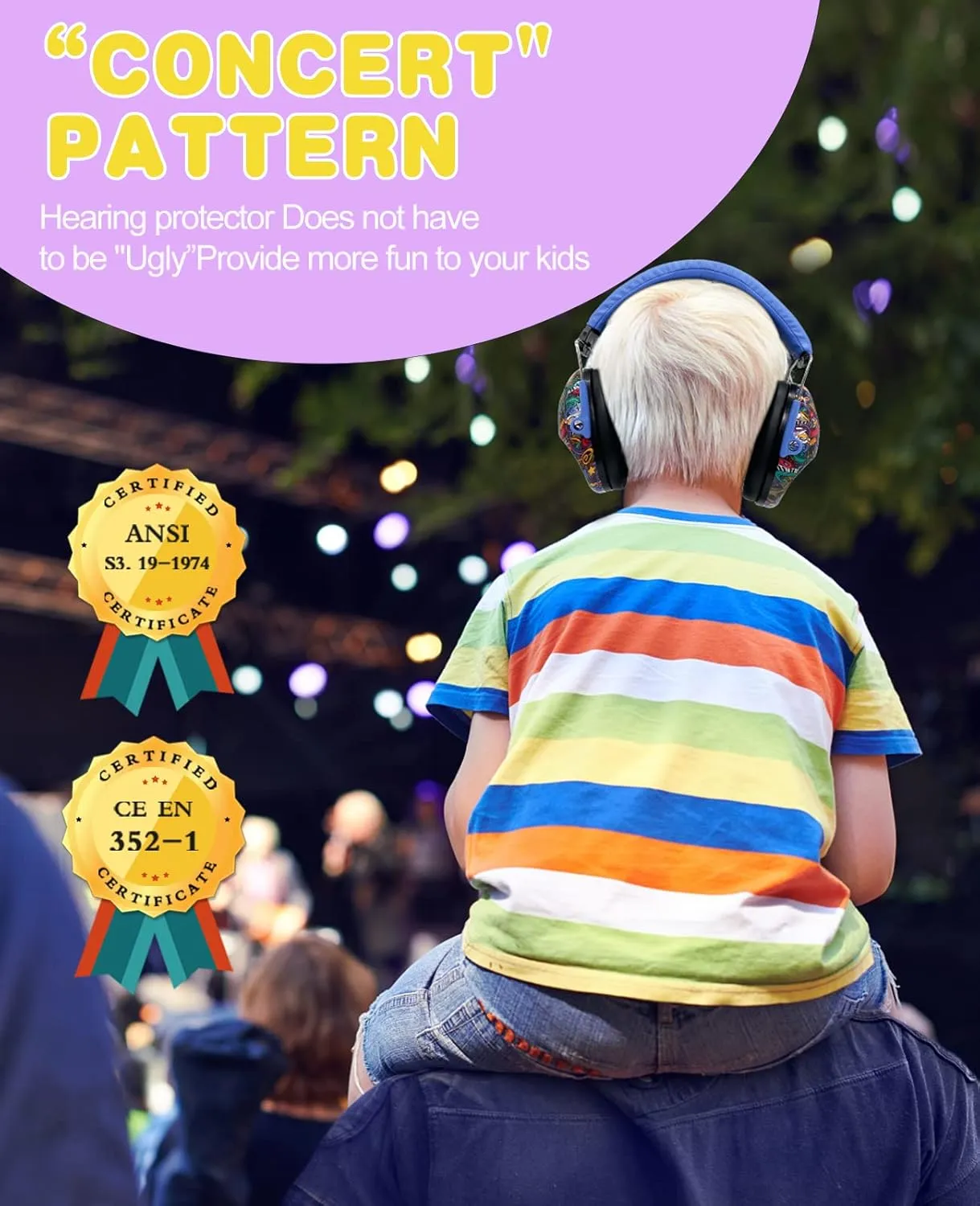 ROHEAR 032 Kids Ear Protection Safety Muffs, NRR 25dB Noise Blocking Earmuffs for Monster Trucks, Autism, Studying, Protective Ear Defenders for Toddler Children Teens - SYMBOL MUSIC