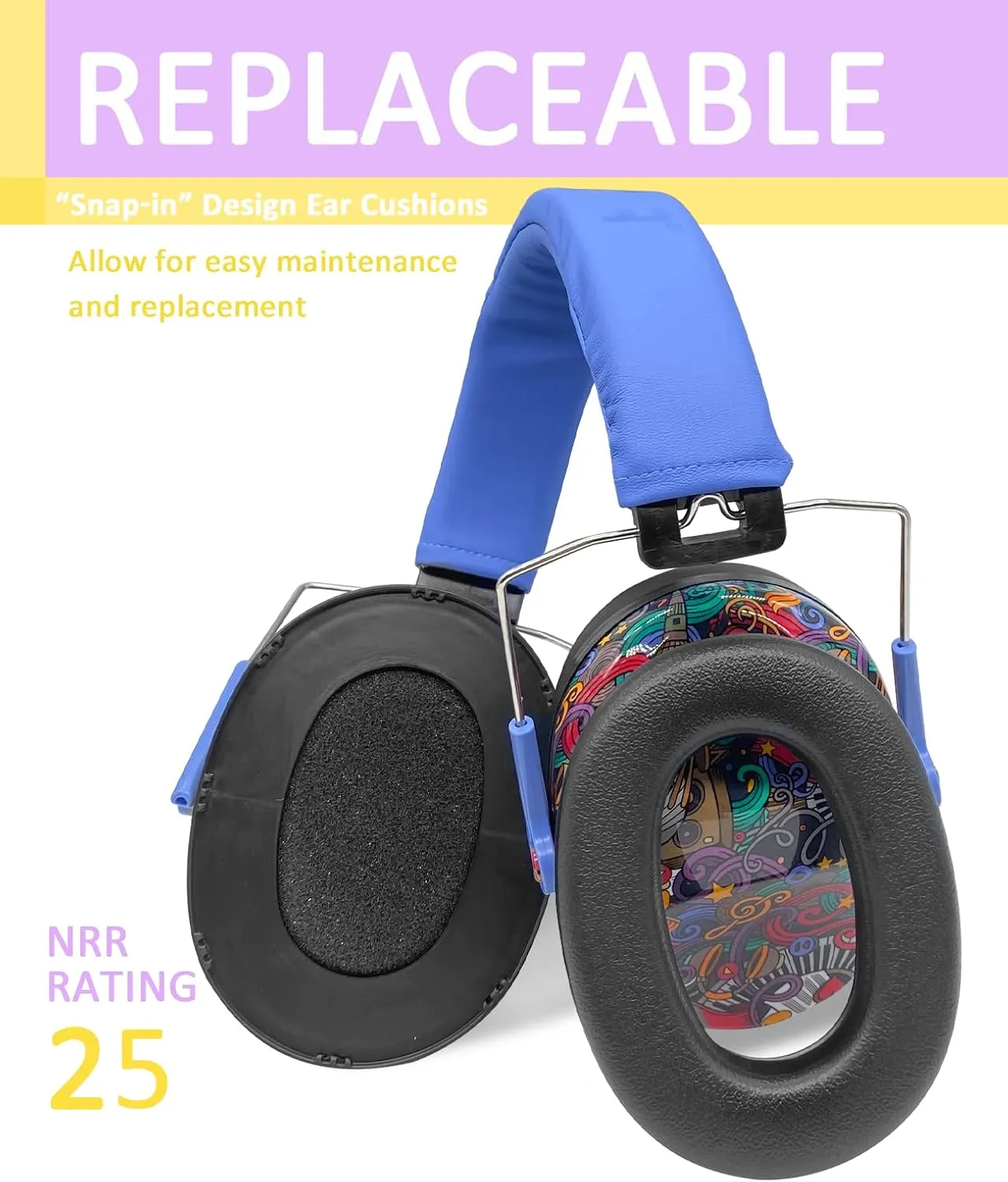ROHEAR 032 Kids Ear Protection Safety Muffs, NRR 25dB Noise Blocking Earmuffs for Monster Trucks, Autism, Studying, Protective Ear Defenders for Toddler Children Teens - SYMBOL MUSIC