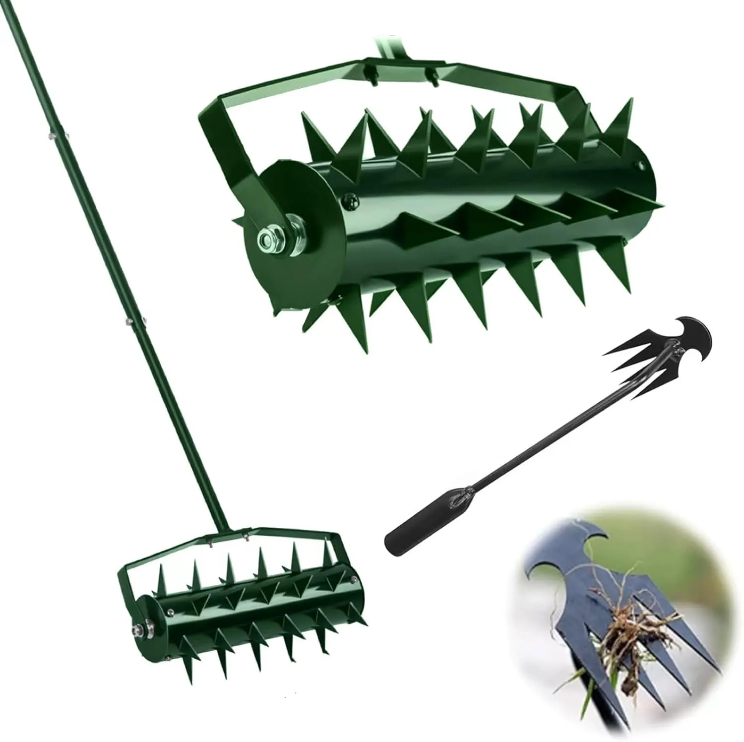 Rolling Lawn Aerator, Lawn Aerator Tool with 49 Inches Handle, Upgraded Heavy Duty Aerator Lawn Soil Penetrator Spikes, for Garden Grass Patio Yard