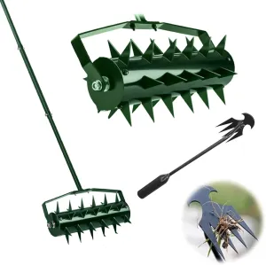 Rolling Lawn Aerator, Lawn Aerator Tool with 49 Inches Handle, Upgraded Heavy Duty Aerator Lawn Soil Penetrator Spikes, for Garden Grass Patio Yard
