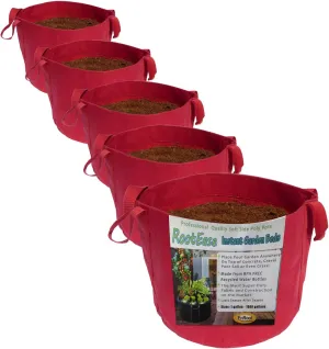 RootEase 5-Pack Garden Planting Fabric Pot, Heavy Duty Durable Grow Bags/Planter, Raised Bed Gardening, Eco-Friendly Grow Bags with Handles (3 Gallon, Red)
