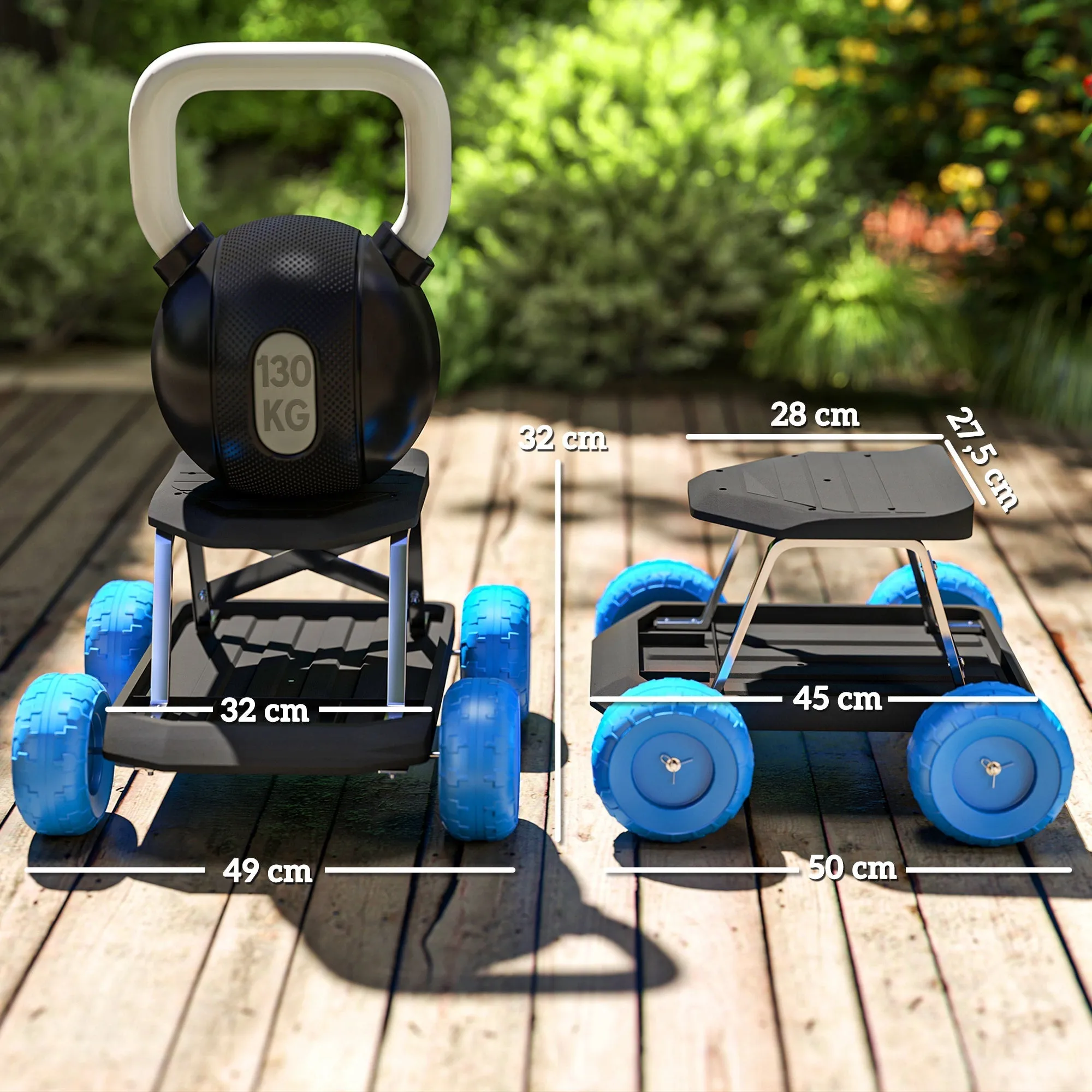Rootz Garden Stool Rollable Cart - Gardening Seat - Mobile Tool Tray - Reduces Knees & Back Strain - 50 x 49 x 32 cm
