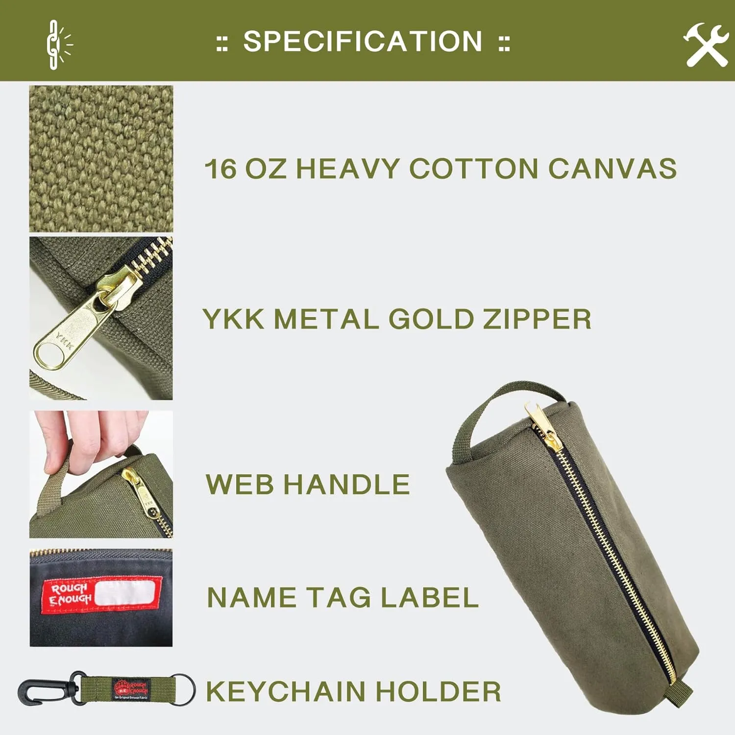 Rough Enough Small Tool Pouch Bag for Motorcycle Bike Accessories Storage Organizer with Zipper Handle Canvas Army Green