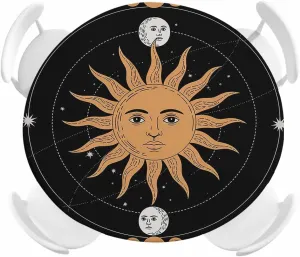 Round Fitted Tablecloth Abstract Bohemian Sun Moon Waterproof Table Cover for Indoor Outdoor Holiday Party Retro Planet Lovers Elastic Edged Tablecloths Fit Up 45"-54" Tables