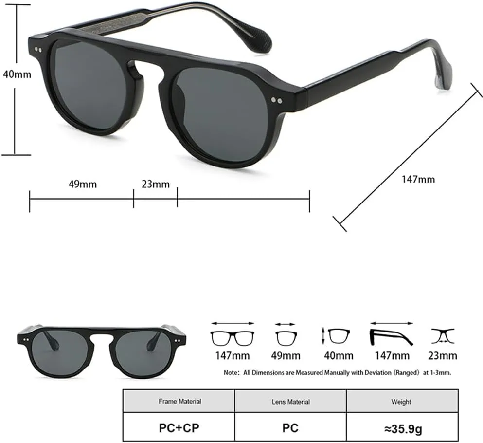 round frame sunglasses for women retro sun glasses for men CP acetate female decoration uv400(Black,One Size)