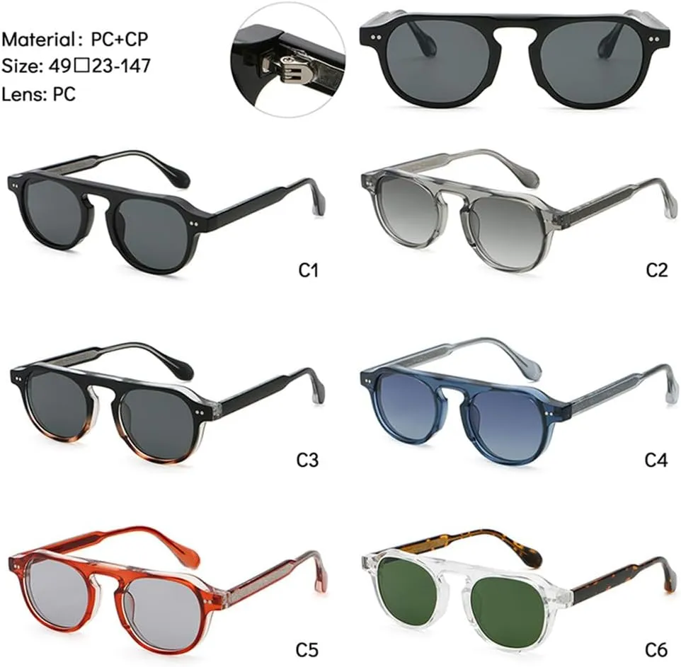 round frame sunglasses for women retro sun glasses for men CP acetate female decoration uv400(Black,One Size)