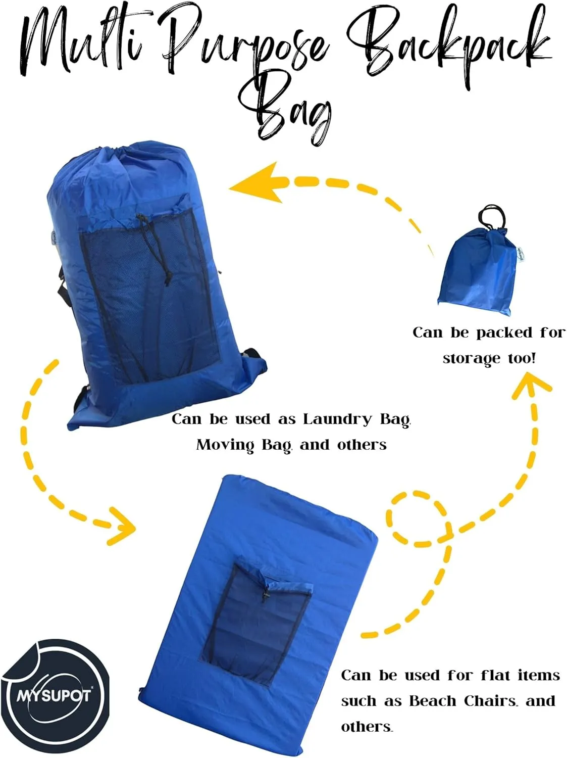 ROYAL BLUE (Large 36"x24"x6") Beach Chair Bag. For Lawn Chair, Recliner, Director Chair, Camping Chair, Booster Car Seat, Laundry. 420D Polyester Backpack w/Adjustable Straps & Mesh Pocket