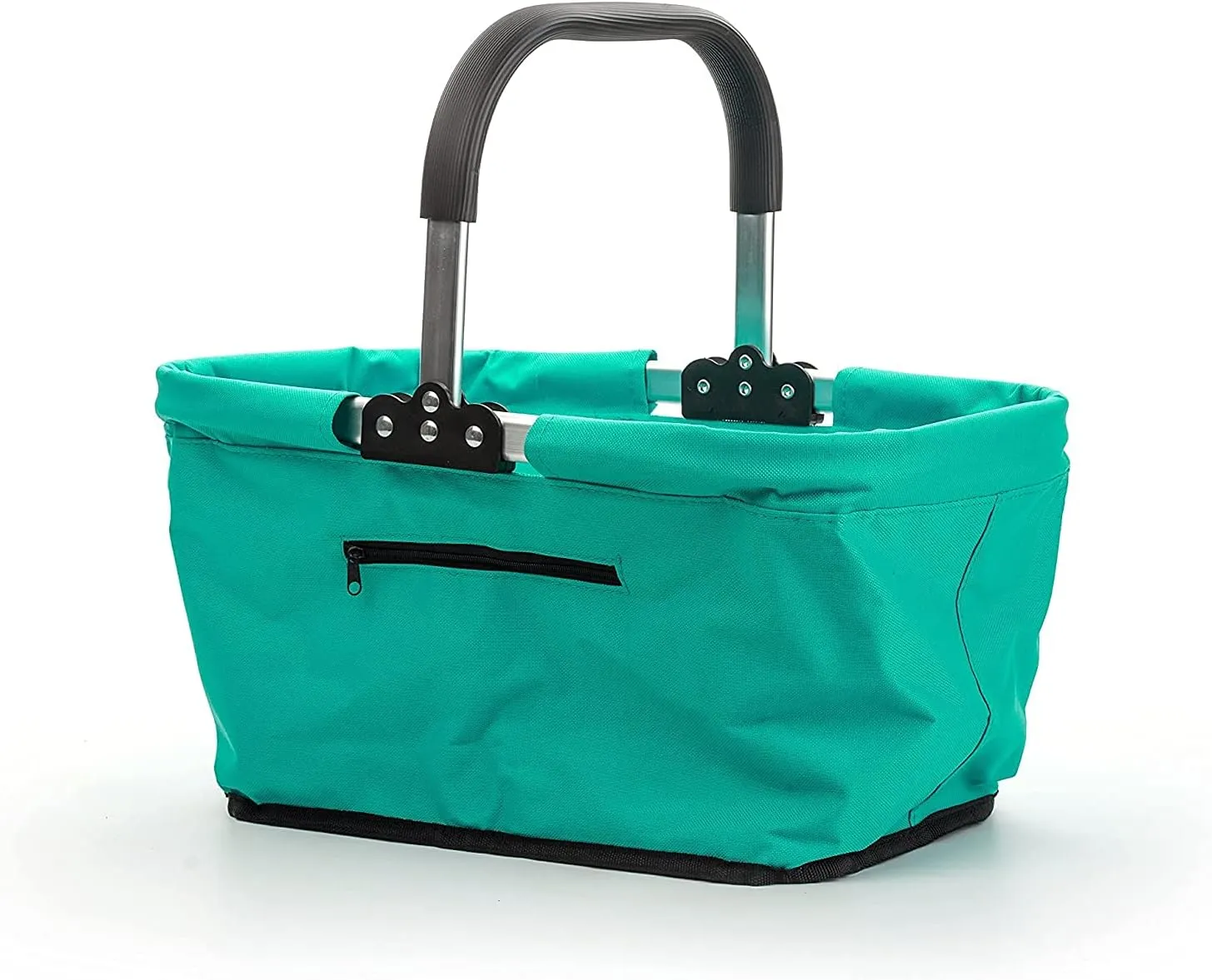 RSVP International Collapsible Market Basket Aluminum Frame, Large Zip Side Pocket, 17x11x18", Turquoise
