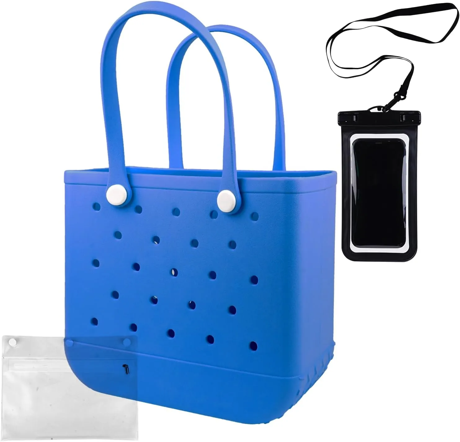 Rubber Beach Tote Bag - Waterproof Washable Durable Open Purses with Zipper Pocket and Phone Pouch for Pool Boat