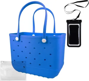 Rubber Beach Tote Bag - Waterproof Washable Durable Open Purses with Zipper Pocket and Phone Pouch for Pool Boat