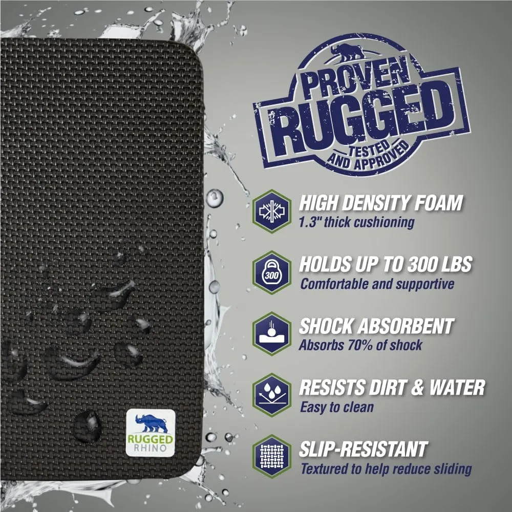 Rugged Rhino Soft Foam Patent Pending Kneeling Pad, Garden Knee Pads Resists Water, Thick Durable Shock Absorbent, Comfortable Strong Rebound, Gardening, Mechanic Tools, Bathing Baby, Onyx Black