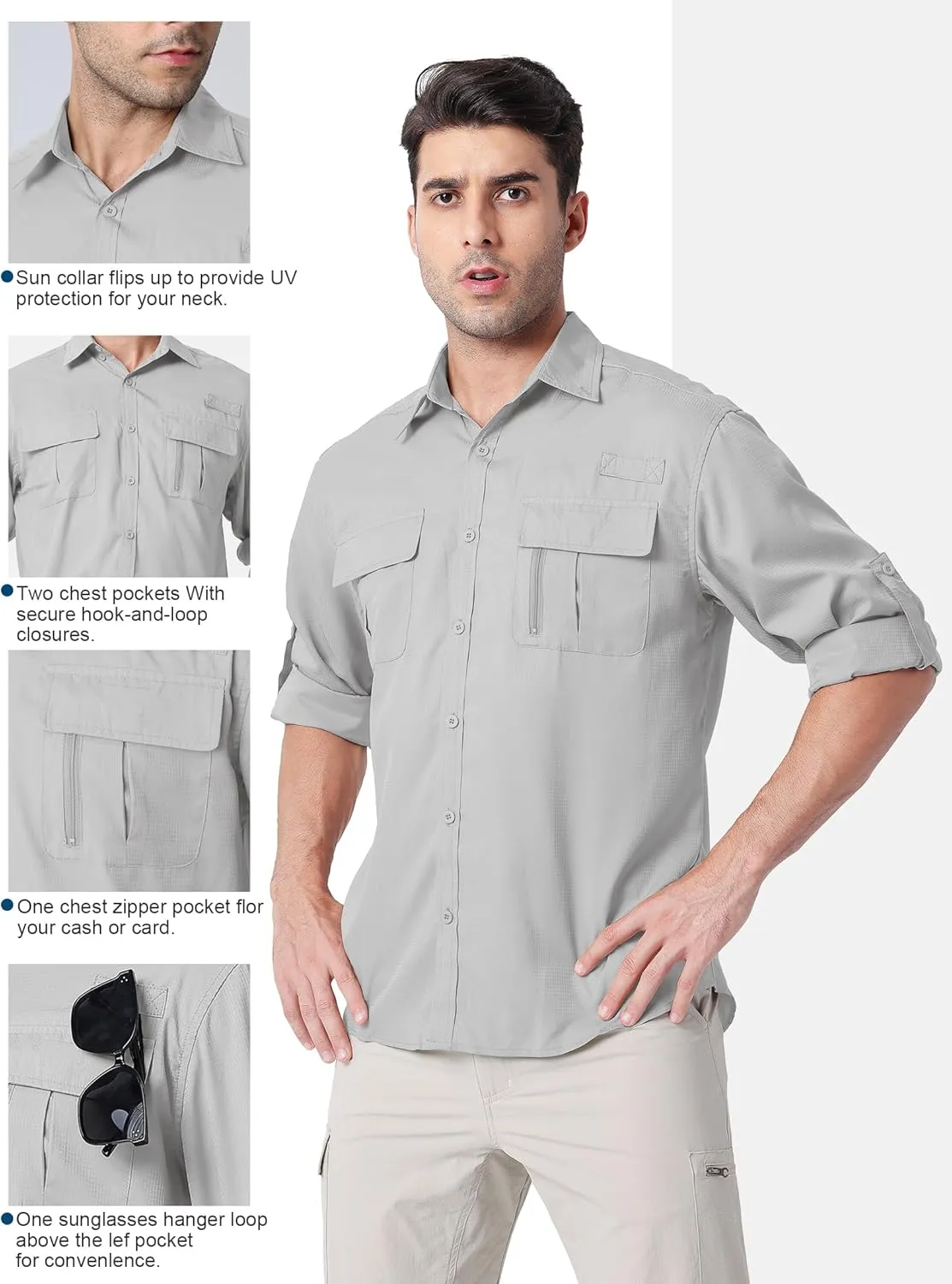 Safari Shirts for Men for Africa UV Sun Protection Lightweight Quick Dry Moisture Wicking for Hiking Fishing Travel Outdoor