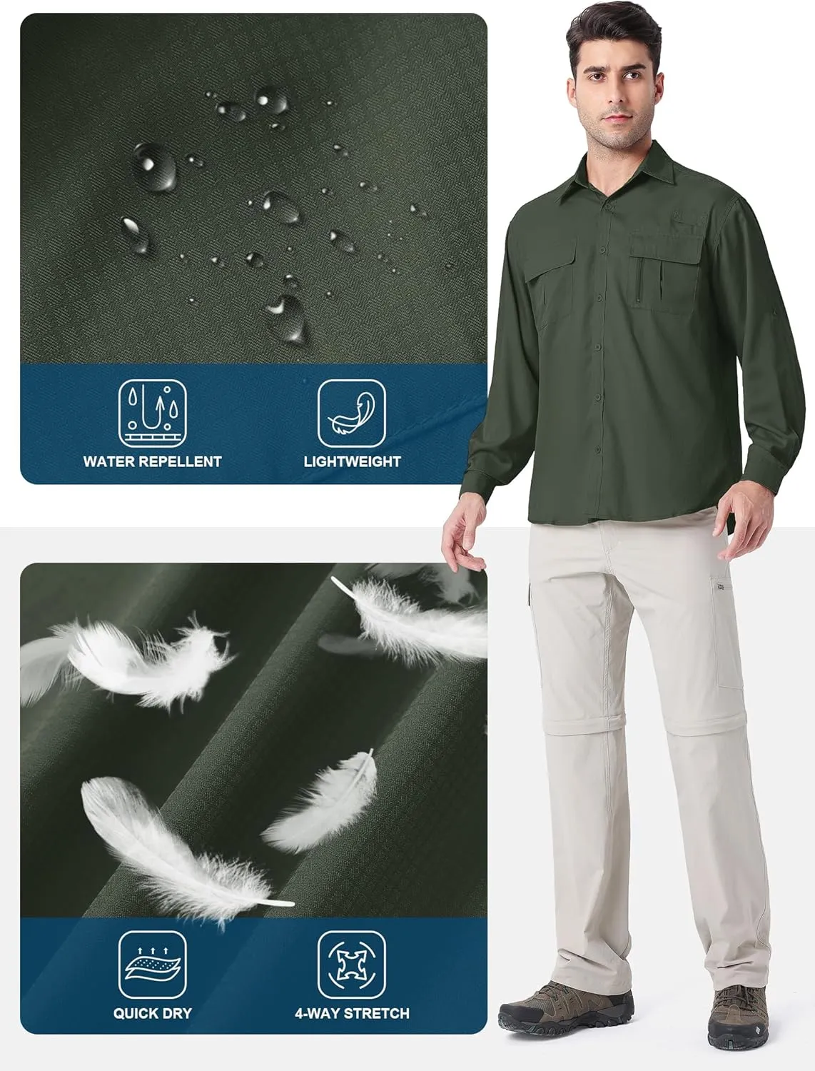 Safari Shirts for Men for Africa UV Sun Protection Lightweight Quick Dry Moisture Wicking for Hiking Fishing Travel Outdoor