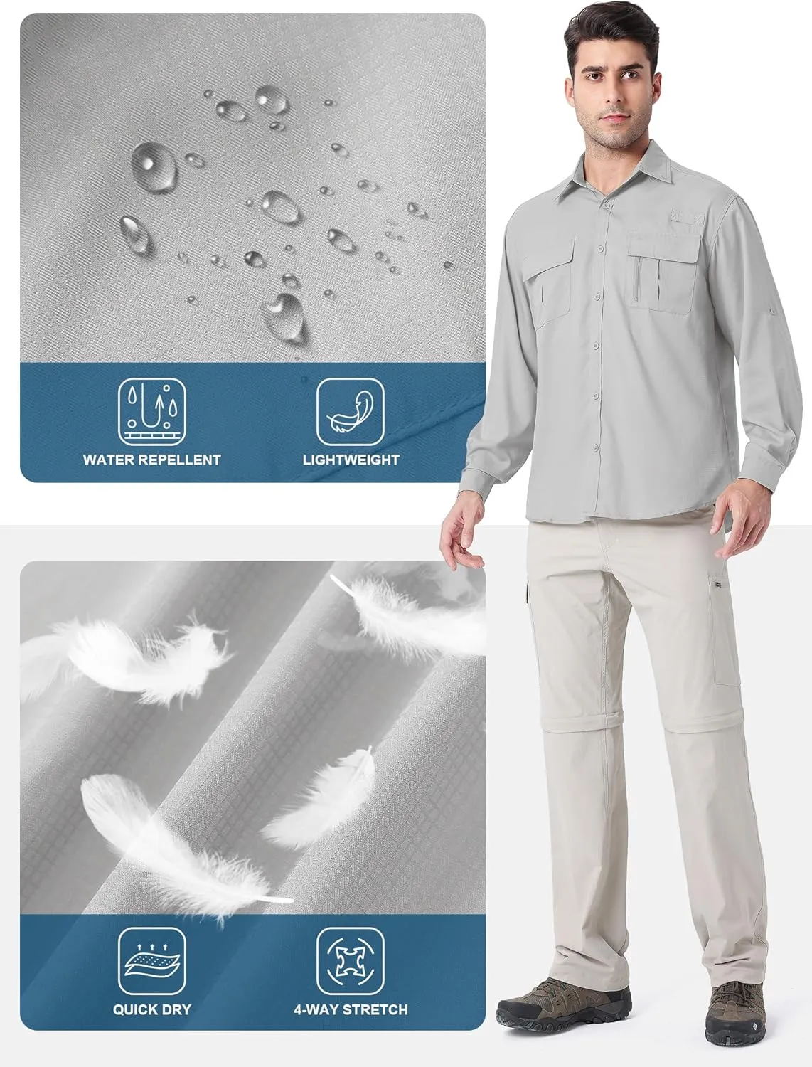 Safari Shirts for Men for Africa UV Sun Protection Lightweight Quick Dry Moisture Wicking for Hiking Fishing Travel Outdoor