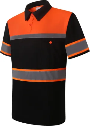 Safety Shirts for Men,High Reflective Men Polo Shirts with Pocket,Short Sleeve Workwear Breathable