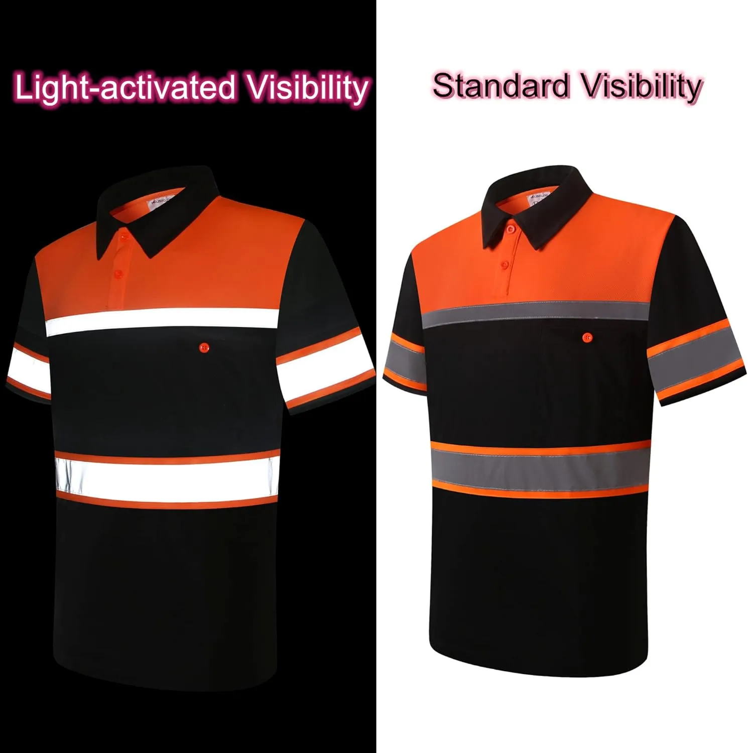 Safety Shirts for Men,High Reflective Men Polo Shirts with Pocket,Short Sleeve Workwear Breathable